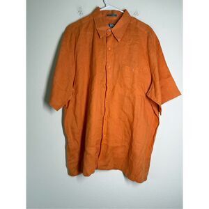 Poeta Moda Washable Linen Men’s Linen Short Sleeve Button Up Orange Shirt Sz XL